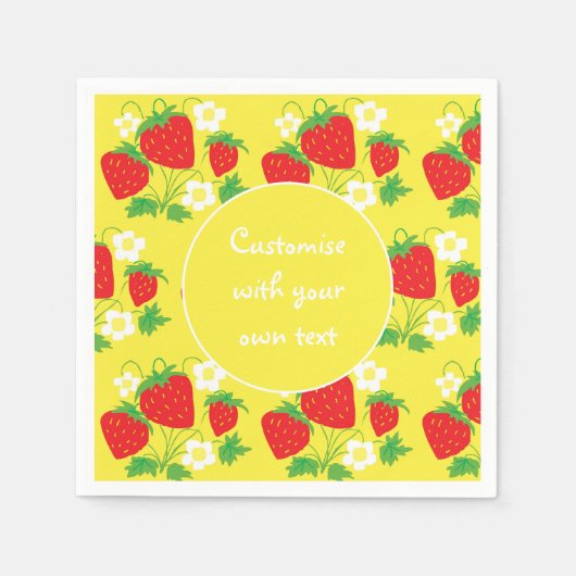 Strawberries and Flowers Yellow Custom Text Serviette (Vorderseite)