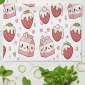 Strawberries and Milk Kitchen Towel Geschirrtuch (Gefaltet)