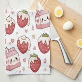 Strawberries and Milk Kitchen Towel Geschirrtuch (Viertel Falte)