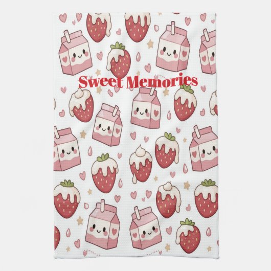 Strawberries and Milk Kitchen Towel Geschirrtuch (Vertikal)