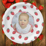 Strawberries and Photo Birthday Party Pappteller<br><div class="desc">A cute hand drawn strawberry pattern with a custom photo template make these party plates the perfect practical and decorative addition to your child's strawberry themed party!  Perfect for a berry first birthday celebration!</div>