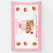 Strawberries and pink bow Berry First Birthday Banner (Vertikal)