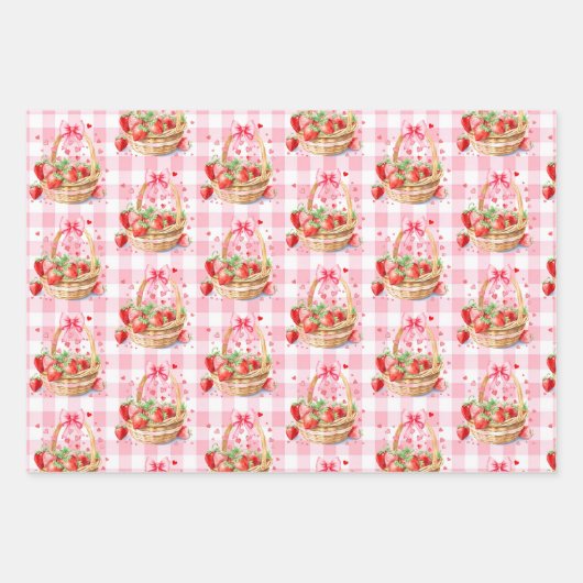 Strawberries and pink bow Berry First Birthday Geschenkpapier Set (Vorderseite)