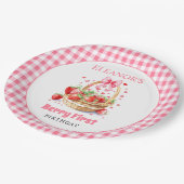Strawberries and pink bow Berry First Birthday Pappteller (Schrägansicht)