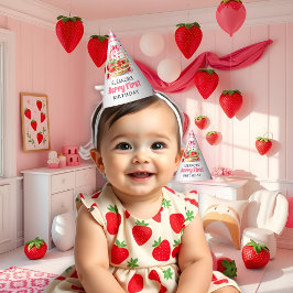 Strawberries and pink bow Berry First Birthday Partyhütchen