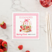 Strawberries and pink bow Berry First Birthday Serviette (Beispiel)