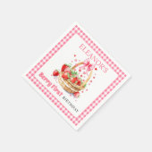 Strawberries and pink bow Berry First Birthday Serviette (Ecke)