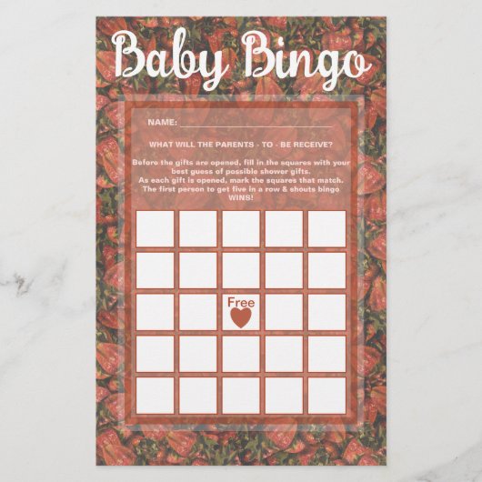 Strawberries Baby Bingo Game Card Briefpapier (Vorderseite)
