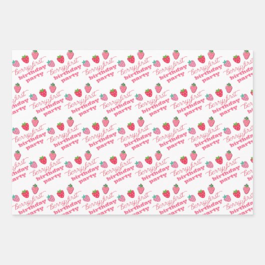 Strawberries Berry First Birthday Party Pink | Rot Geschenkpapier Set (Vorderseite)