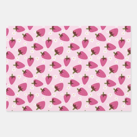 Strawberries Daisies Blumenmuster Girly Pink Geschenkpapier Set (Vorderseite 3)