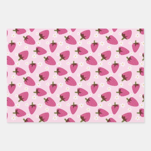 Strawberries Daisies Blumenmuster Girly Pink Geschenkpapier Set (Vorderseite)