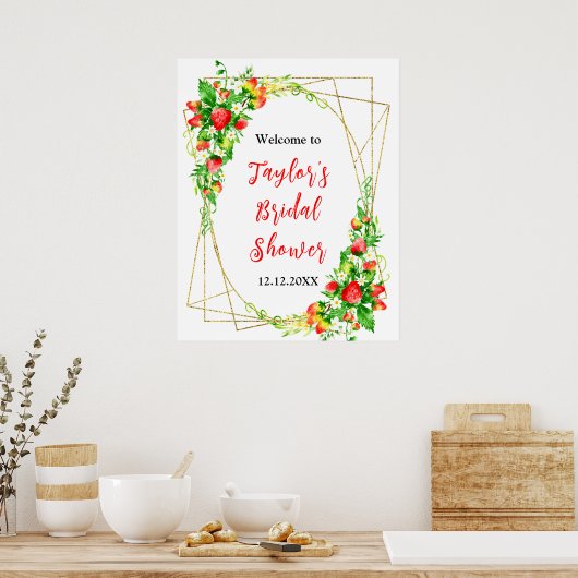 Strawberries Daisies Bridal Shower Welcome Sign Poster (Küche)