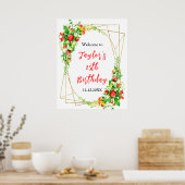 Strawberries Daisies Geburtstagsparty Begrüßungsze Poster (Küche)