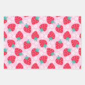 Strawberries Daisies Muster rosa Rot Geschenkpapier Set (Vorderseite)