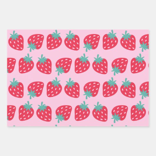 Strawberries Daisies Muster rosa Rot Geschenkpapier Set (Vorderseite 3)
