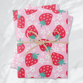 Strawberries Daisies Muster rosa Rot Geschenkpapier Set