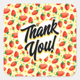 Strawberries & Daisies Watercolor Vielen Dank Quadratischer Aufkleber