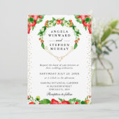Strawberries Floral Heart Wreath Wedding Einladung (Stehend Vorderseite)