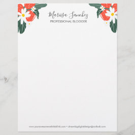 Strawberries Floral Script Name Modern Letterhead Briefbogen