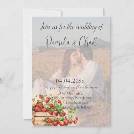 Strawberries Foto QR Code Hochzeit von Wasserfarbe Einladung (Vorderseite)