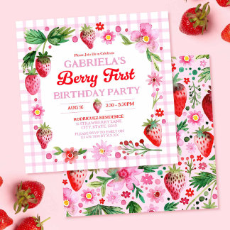 Strawberries Girl 1. Geburtstag Einladung