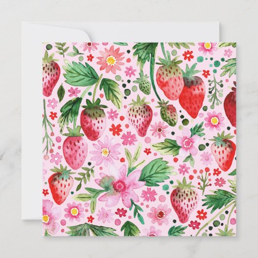 Strawberries Girl 1. Geburtstag Einladung (Rückseite)