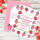 Strawberries Girl's Berry First Birthday Party Dankeskarte