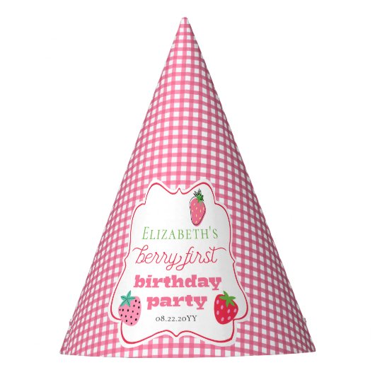 Strawberries Girl's Berry First Birthday Party Partyhütchen (Vorderseite)