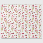 Strawberries Ice Cream Cones Birthday Geschenkpapier (Flach)