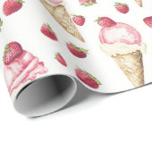 Strawberries Ice Cream Cones Birthday Geschenkpapier (Rolleneckpunkt)
