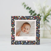 Strawberries navy Baby Birth Ankündigung (Stehend Vorderseite)