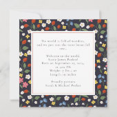 Strawberries navy Baby Birth Ankündigung (Rückseite)