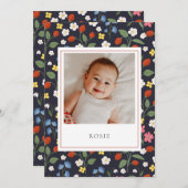 Strawberries navy Baby Birth Ankündigung (Vorne/Hinten)