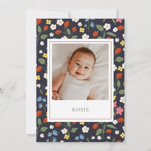 Strawberries navy Baby Birth Ankündigung