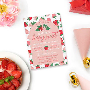 Strawberries Pink Berry Sweet Birthday Party Einladung