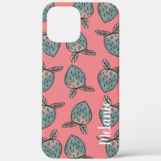 Strawberries Pink Blue Mit Monogramm Case-Mate iPhone Hülle (Rückseite)