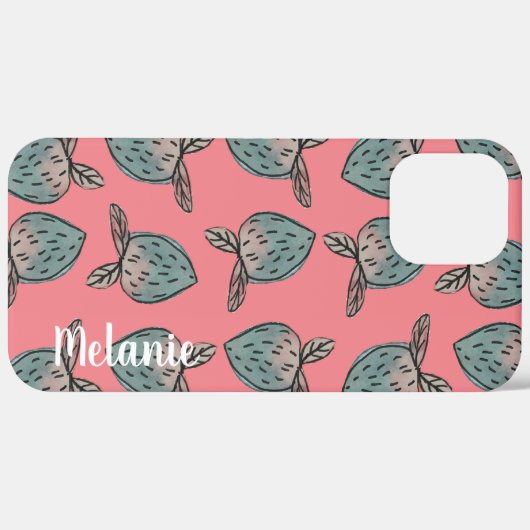 Strawberries Pink Blue Mit Monogramm Case-Mate iPhone Hülle (Rückseite / Rechts)