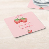 STRAWBERRIES PINK BOW BIRTHDAY  RECHTECKIGER PAPPUNTERSETZER (angewinkelt)