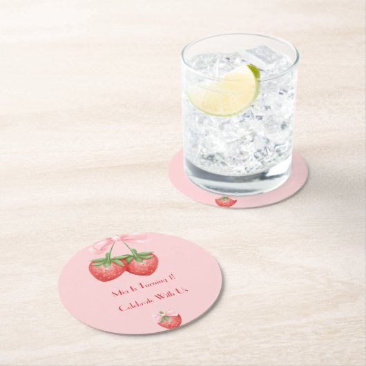 STRAWBERRIES PINK BOW BIRTHDAY  RUNDER PAPPUNTERSETZER (Vor Ort)