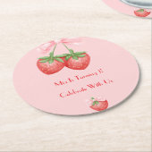 STRAWBERRIES PINK BOW BIRTHDAY RUNDER PAPPUNTERSETZER (Angewinkelt)