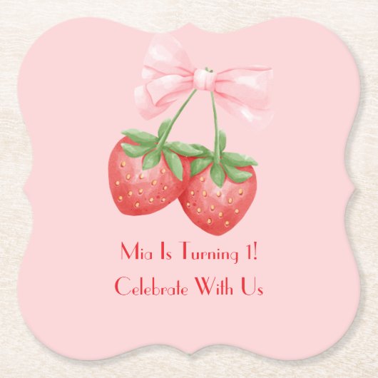STRAWBERRIES PINK BOW BIRTHDAY UNTERSETZER (Vorderseite)