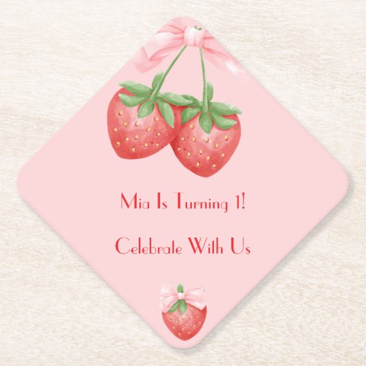 STRAWBERRIES PINK BOW BIRTHDAY  UNTERSETZER (Vorderseite)