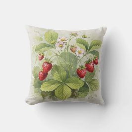 Strawberries Red Green Summer Flower Pillow Kissen