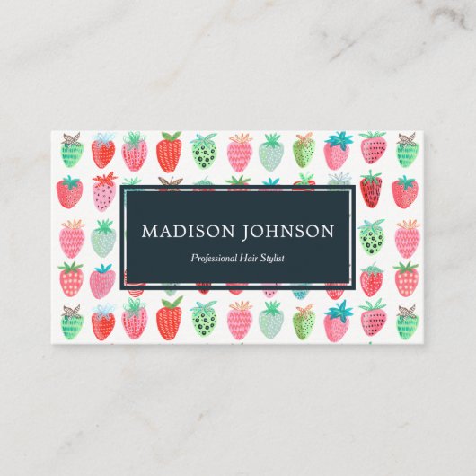 Strawberries Red Monogram Custom | Visitenkarten Visitenkarte (Vorderseite)
