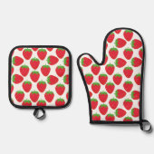 Strawberries Seamless Pattern Ofenhandschuh & Topflappen-Set (Vorderseite)