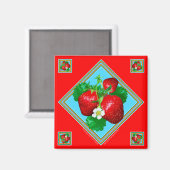 STRAWBERRIES Square Magnet (Vorderseite/Rückseite)