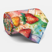 Strawberries Strawberry Pattern Rainbow Paint Krawatte (Gerollt)