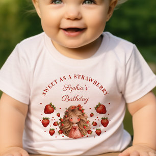 Strawberries Sweet Watercolor Girl 1. Geburtstag Baby T-shirt