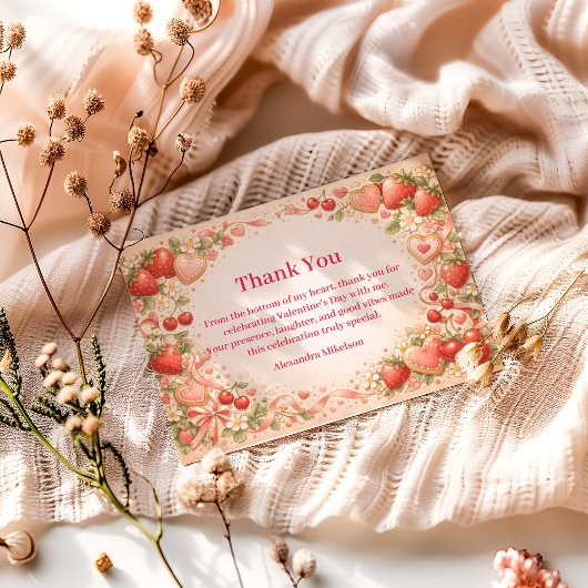 Strawberries & Sweethearts Valentine Party Dankeskarte