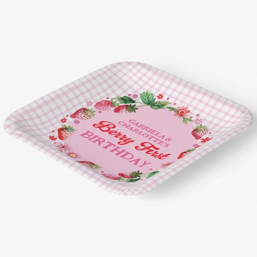 Strawberries Twin Sisters Joint Berry 1. Geburtsta Pappteller (Gewinkelt)